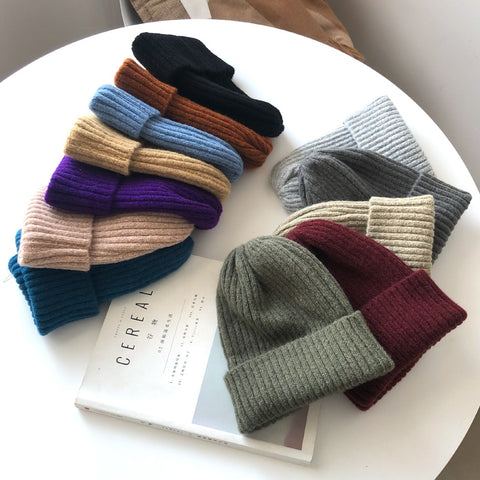 New Candy Colors Winter Hat Women Knitted Hat Warm Soft Trendy Hat Kpop Style Wool Beanie Elegant All-match Hat